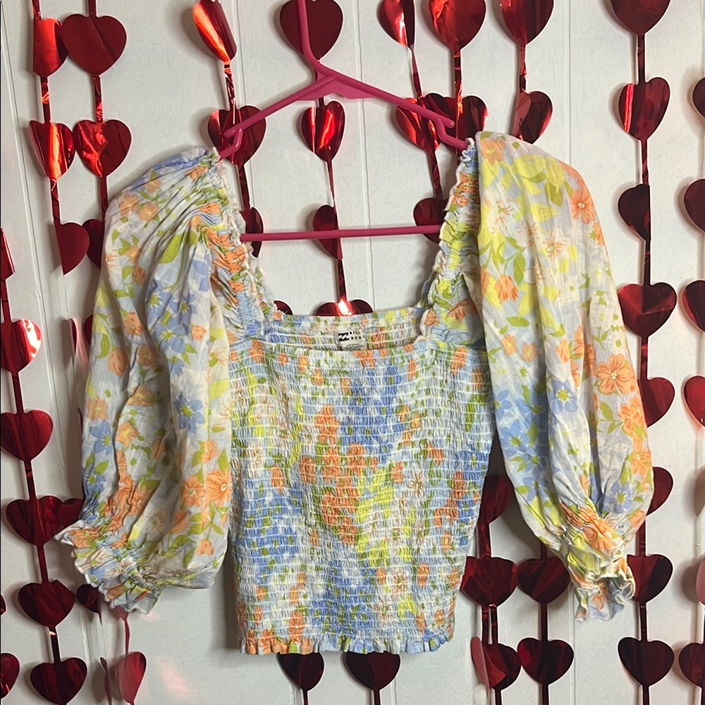 Billabong Colorful Floral Smocked Blouse